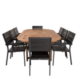 Kenya Oválný jídelní stůl 180/240*120*H75 -Teak - Ersätter 9525-444 +Židle na úrovně (stohovatelné) - Black Alu / Black Aintwood _8