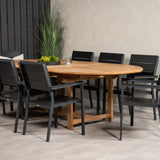 Kenya Oválný jídelní stůl 180/240*120*H75 -Teak - Ersätter 9525-444 +Židle na úrovně (stohovatelné) - Black Alu / Black Aintwood _8