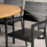 Kenya Oválný jídelní stůl 180/240*120*H75 -Teak - Ersätter 9525-444 +Židle na úrovně (stohovatelné) - Black Alu / Black Aintwood _8