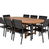 Kenya Oválný jídelní stůl 180/240*120*H75 -Teak - Ersätter 9525-444 +Židle na úrovně (stohovatelné) - Black Alu / Black Aintwood _8