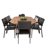 Kenya Oválný jídelní stůl 180/240*120*H75 -Teak - Ersätter 9525-444 +Židle na úrovně (stohovatelné) - Black Alu / Black Aintwood _8