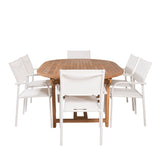 Kenya Oválný jídelní stůl 180/240*120*H75 -Teak - Ersätter 9525-444 +Křeslo Santorini (stohovatelné) - Bílá Alu / Bílá textilie _6