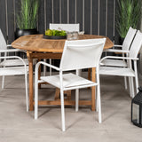 Kenya Oválný jídelní stůl 180/240*120*H75 -Teak - Ersätter 9525-444 +Křeslo Santorini (stohovatelné) - Bílá Alu / Bílá textilie _6