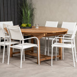 Kenya Oválný jídelní stůl 180/240*120*H75 -Teak - Ersätter 9525-444 +Křeslo Santorini (stohovatelné) - Bílá Alu / Bílá textilie _6