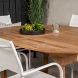 Kenya Oválný jídelní stůl 180/240*120*H75 -Teak - Ersätter 9525-444 +Křeslo Santorini (stohovatelné) - Bílá Alu / Bílá textilie _6