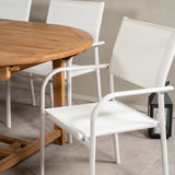 Kenya Oválný jídelní stůl 180/240*120*H75 -Teak - Ersätter 9525-444 +Křeslo Santorini (stohovatelné) - Bílá Alu / Bílá textilie _6