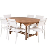 Kenya Oválný jídelní stůl 180/240*120*H75 -Teak - Ersätter 9525-444 +Křeslo Santorini (stohovatelné) - Bílá Alu / Bílá textilie _6