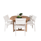Kenya Oválný jídelní stůl 180/240*120*H75 -Teak - Ersätter 9525-444 +Křeslo Santorini (stohovatelné) - Bílá Alu / Bílá textilie _6