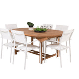 Kenya Oválný jídelní stůl 180/240*120*H75 -Teak - Ersätter 9525-444 +Křeslo Santorini (stohovatelné) - Bílá Alu / Bílá textilie _6