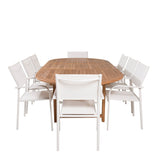 Kenya Oválný jídelní stůl 180/240*120*H75 -Teak - Ersätter 9525-444 +Křeslo Santorini (stohovatelné) - Bílá Alu / Bílá textilie _8