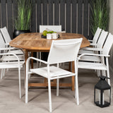 Kenya Oválný jídelní stůl 180/240*120*H75 -Teak - Ersätter 9525-444 +Křeslo Santorini (stohovatelné) - Bílá Alu / Bílá textilie _8