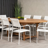 Kenya Oválný jídelní stůl 180/240*120*H75 -Teak - Ersätter 9525-444 +Křeslo Santorini (stohovatelné) - Bílá Alu / Bílá textilie _8