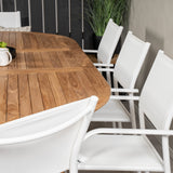 Kenya Oválný jídelní stůl 180/240*120*H75 -Teak - Ersätter 9525-444 +Křeslo Santorini (stohovatelné) - Bílá Alu / Bílá textilie _8