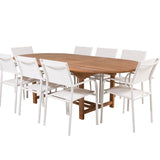 Kenya Oválný jídelní stůl 180/240*120*H75 -Teak - Ersätter 9525-444 +Křeslo Santorini (stohovatelné) - Bílá Alu / Bílá textilie _8