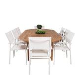 Kenya Oválný jídelní stůl 180/240*120*H75 -Teak - Ersätter 9525-444 +Křeslo Santorini (stohovatelné) - Bílá Alu / Bílá textilie _8
