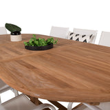Kenya Oválný jídelní stůl 180/240*120*H75 -Teak - Ersätter 9525-444 +Křeslo Santorini (stohovatelné) - Bílá Alu / Bílá textilie _8