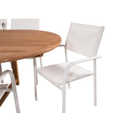 Kenya Oválný jídelní stůl 180/240*120*H75 -Teak - Ersätter 9525-444 +Křeslo Santorini (stohovatelné) - Bílá Alu / Bílá textilie _8