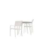 Break - Jídelní stůl kulatý - Bílá / Šedá - Alu / Aintwood - 90ø _1+ Područka Santorini (stohovatelné) - Bílá Alu / Bílá textilie _2