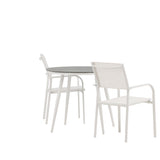 Break - Jídelní stůl kulatý - Bílá / Šedá - Alu / Aintwood - 90ø _1+ Područka Santorini (stohovatelné) - Bílá Alu / Bílá textilie _2