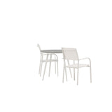 Break - Jídelní stůl kulatý - Bílá / Šedá - Alu / Aintwood - 90ø _1+ Područka Santorini (stohovatelné) - Bílá Alu / Bílá textilie _2