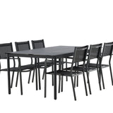 Modena – Jídelní stůl – Černá – Hliník – 200*100 cm _1+ Stohovací židle Copacabana – Černá/Černá _6