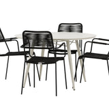 Lina Jídelní stůl - Béžový - Kulatý 120 cm _1+ Křeslo Lindos - Black Alu / Black Rope _4