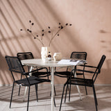Lina Jídelní stůl - Béžový - Kulatý 120 cm _1+ Křeslo Lindos - Black Alu / Black Rope _4