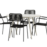 Lina Jídelní stůl - Béžový - Kulatý 120 cm _1+ Křeslo Lindos - Black Alu / Black Rope _4
