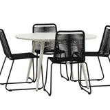 Lina Jídelní stůl - Béžový - Kulatý 120 cm _1+ Lindos Stohovací židle - Black Alu / Black Rope _4