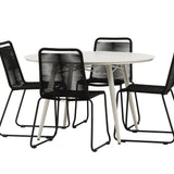 Lina Jídelní stůl - Béžový - Kulatý 120 cm _1+ Lindos Stohovací židle - Black Alu / Black Rope _4