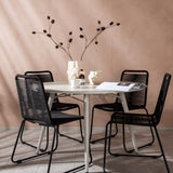 Lina Jídelní stůl - Béžový - Kulatý 120 cm _1+ Lindos Stohovací židle - Black Alu / Black Rope _4