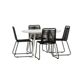 Lina Jídelní stůl - Béžový - Kulatý 120 cm _1+ Lindos Stohovací židle - Black Alu / Black Rope _4