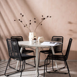 Lina Jídelní stůl - Béžový - Kulatý 120 cm _1+ Lindos Stohovací židle - Black Alu / Black Rope _4