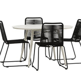 Lina Jídelní stůl - Béžový - Kulatý 120 cm _1+ Lindos Stohovací židle - Black Alu / Black Rope _4