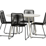 Lina Jídelní stůl - Béžový - Kulatý 120 cm _1+ Lindos Stohovací židle - Black Alu / Black Rope _4
