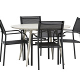 Lina Jídelní stůl - Béžový - Kulatý 120 cm _1+ Křeslo Santorini (stohovatelné) - Černá alu / Černá textilie _4