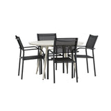 Lina Jídelní stůl - Béžový - Kulatý 120 cm _1+ Křeslo Santorini (stohovatelné) - Černá alu / Černá textilie _4