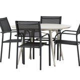 Lina Jídelní stůl - Béžový - Kulatý 120 cm _1+ Křeslo Santorini (stohovatelné) - Černá alu / Černá textilie _4