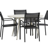 Lina Jídelní stůl - Béžový - Kulatý 120 cm _1+ Křeslo Santorini (stohovatelné) - Černá alu / Černá textilie _4