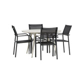 Lina Jídelní stůl - Béžový - Kulatý 120 cm _1+ Křeslo Santorini (stohovatelné) - Černá alu / Černá textilie _4
