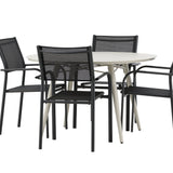 Lina Jídelní stůl - Béžový - Kulatý 120 cm _1+ Křeslo Santorini (stohovatelné) - Černá alu / Černá textilie _4
