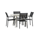 Lina Jídelní stůl - Béžový - Kulatý 120 cm _1+ Křeslo Santorini (stohovatelné) - Černá alu / Černá textilie _4
