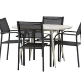 Lina Jídelní stůl - Béžový - Kulatý 120 cm _1+ Křeslo Santorini (stohovatelné) - Černá alu / Černá textilie _4