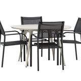 Lina Jídelní stůl - Béžový - Kulatý 120 cm _1+ Křeslo Santorini (stohovatelné) - Černá alu / Černá textilie _4