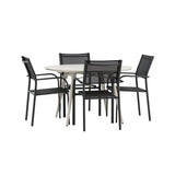 Lina Jídelní stůl - Béžový - Kulatý 120 cm _1+ Křeslo Santorini (stohovatelné) - Černá alu / Černá textilie _4