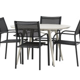Lina Jídelní stůl - Béžový - Kulatý 120 cm _1+ Křeslo Santorini (stohovatelné) - Černá alu / Černá textilie _4