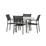 Lina Jídelní stůl - Béžový - Kulatý 120 cm _1+ Křeslo Santorini (stohovatelné) - Černá alu / Černá textilie _4
