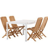 Togo - Jídelní stůl - Bílá / Teak - Allu / Teak - 150*100 _1+ Ghana - Skládací židle - Natural - Teak - _4