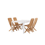 Togo - Jídelní stůl - Bílá / Teak - Allu / Teak - 150*100 _1+ Ghana - Skládací židle - Natural - Teak - _4