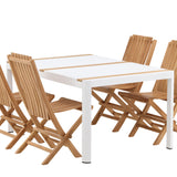 Togo - Jídelní stůl - Bílá / Teak - Allu / Teak - 150*100 _1+ Ghana - Skládací židle - Natural - Teak - _4